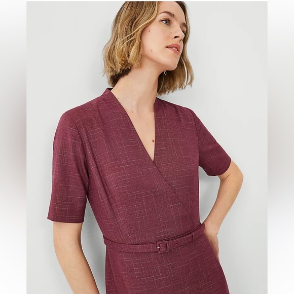 NWT Ann Taylor The Wrap Belted Sheath Dress in Cross Weave 10 - Picture 6 of 10